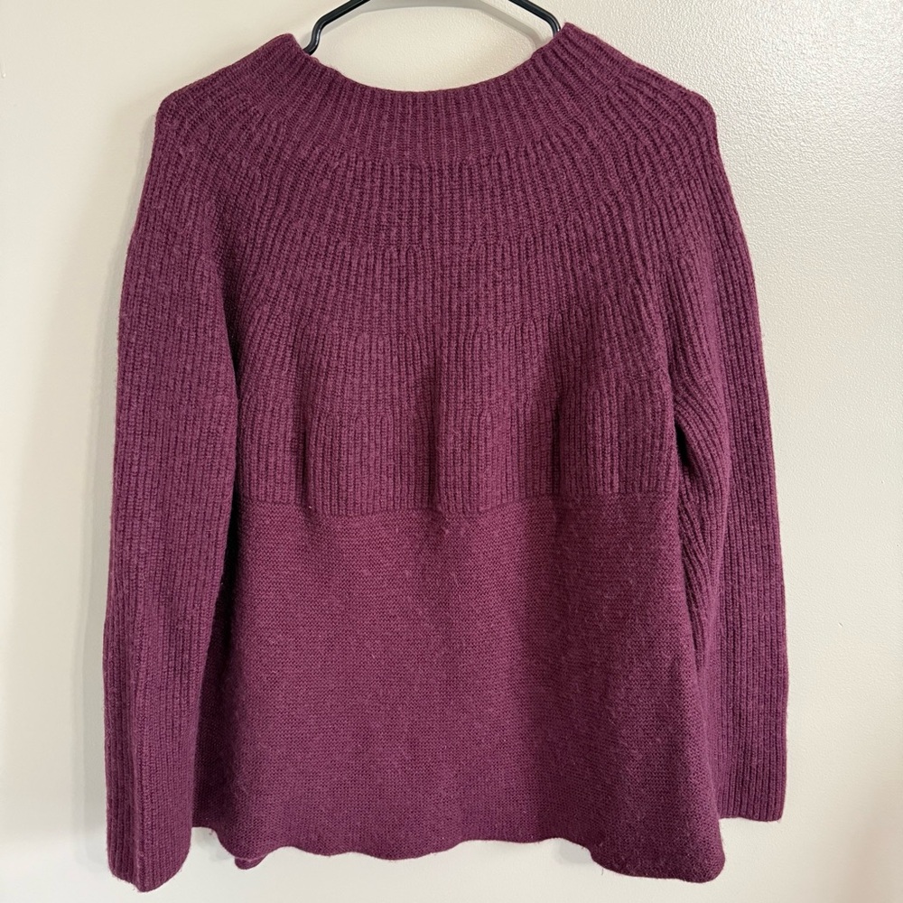 J. Jill Burgundy/Plum Wool Blend Mock Neck Mixed Stitch Sweater‎ Women’s M - Picture 4 of 9